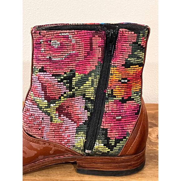 Artisan Handmade Leather Boots Guatemalan Huipil Textile Boho Ankle Boot - Picture 9 of 12